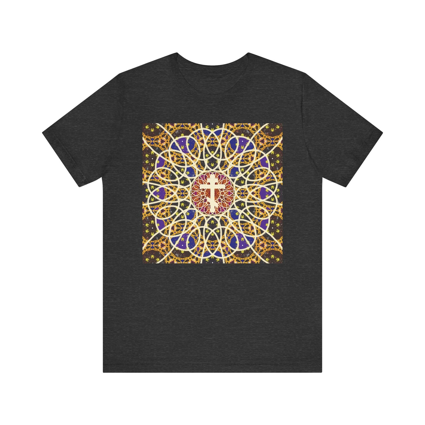 Medieval Cosmology Rose Window Orthodox Cross | Let all the earth venerate the Cross | Christian Lightweight Cotton Unisex T-Shirt