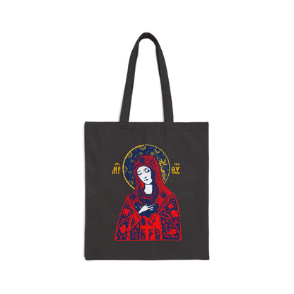 Joy of All Joys Tenderness Theotokos Iconographic Based on Traditional Orthodox Iconography | Bright Red Design | Orthodox Christian Tote Bag
