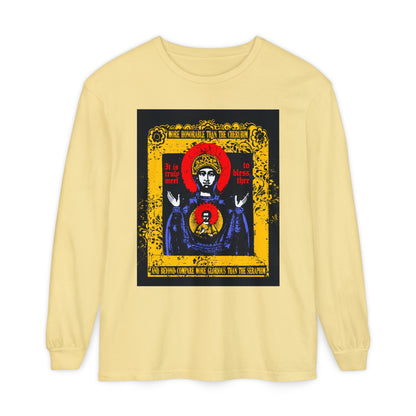 It is Truly Meet To Bless Thee Iconographic | Axion Estin Hymn to the Mother of God Theotokos | Orthodox Christian Long Sleeve Shirt