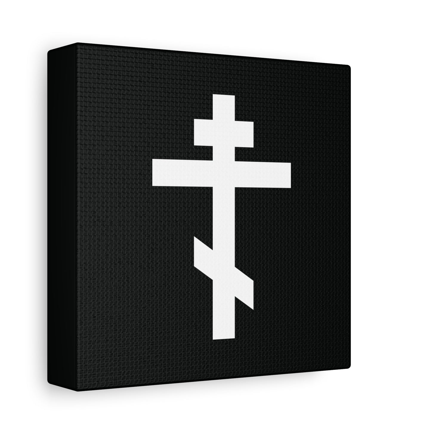 White Orthodox Cross Black Background | Let all the earth venerate the Precious and Life-Giving Cross of the Lord | Christian Canvas Art