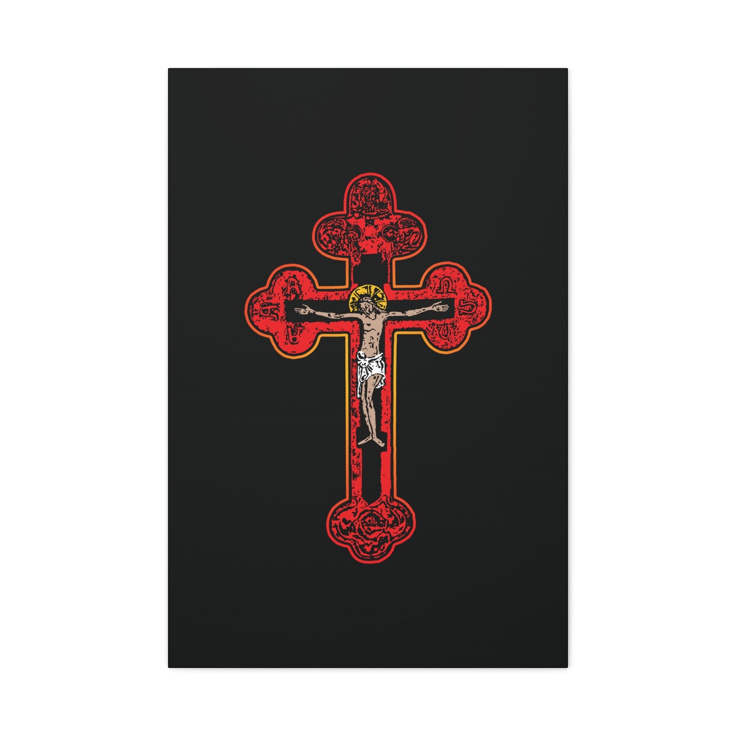 Red Orthodox Christian Crucifix | Byzantine Golgotha Cross | Alpha & Omega | I Am Crucified With Christ | Orthodox Christian Canvas Wall Art