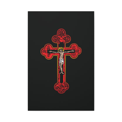 Red Orthodox Christian Crucifix | Byzantine Golgotha Cross | Alpha & Omega | I Am Crucified With Christ | Orthodox Christian Canvas Wall Art