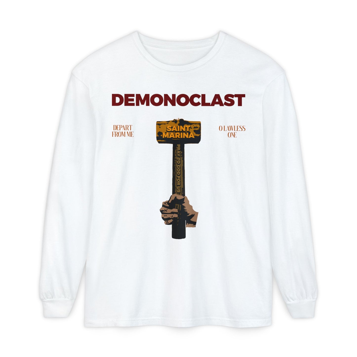 Demonoclast | St. Marina's Hammer | NIKA Fist | Christ Conquers | Demon Smasher | Unseen Warfare | Christian Martyrdom | Orthodox Long Sleeve