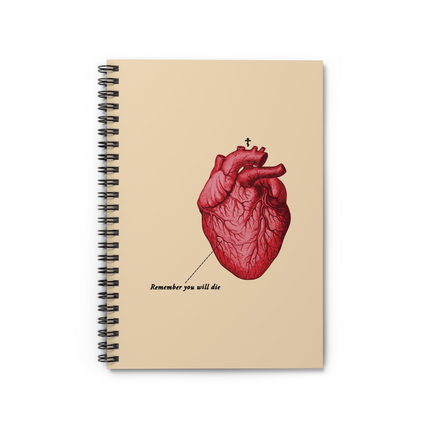 The "Remember You Will Die" spiral notebook features a retro medical heart and Orthodox cross, reminding you of repentance and God's mercy with its memento mori cover.