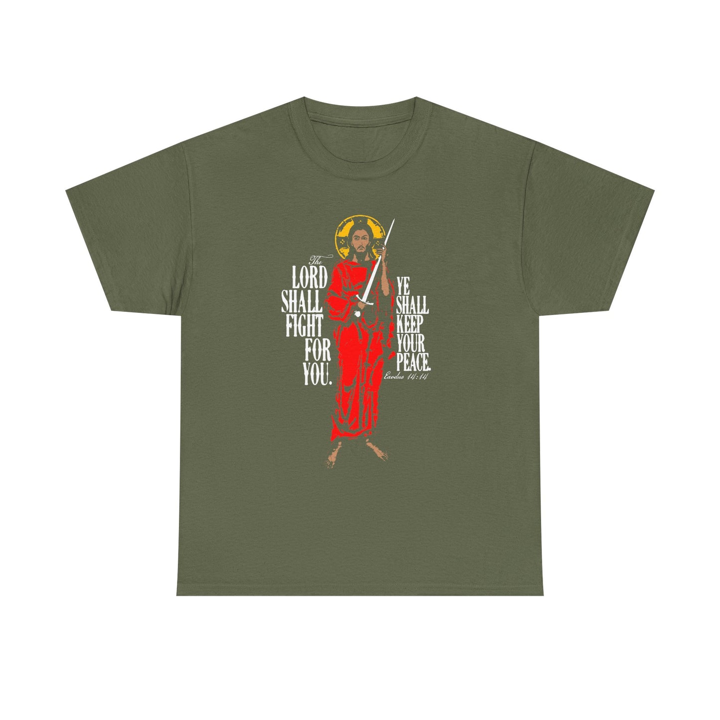 The Lord Shall Fight For You (Exodus 14:14) | Jesus Christ with Sword IconoGraphic | Orthodox Midweight Cotton Unisex Tee