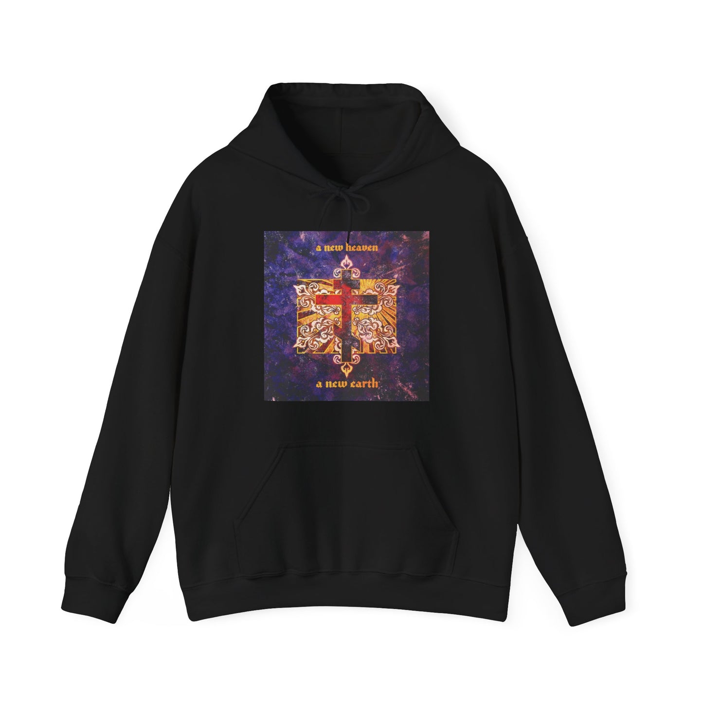 A New Heaven/A New Earth | Red Orthodox Cross on Textured Ornate Background | Orthodox Christian Hoodie