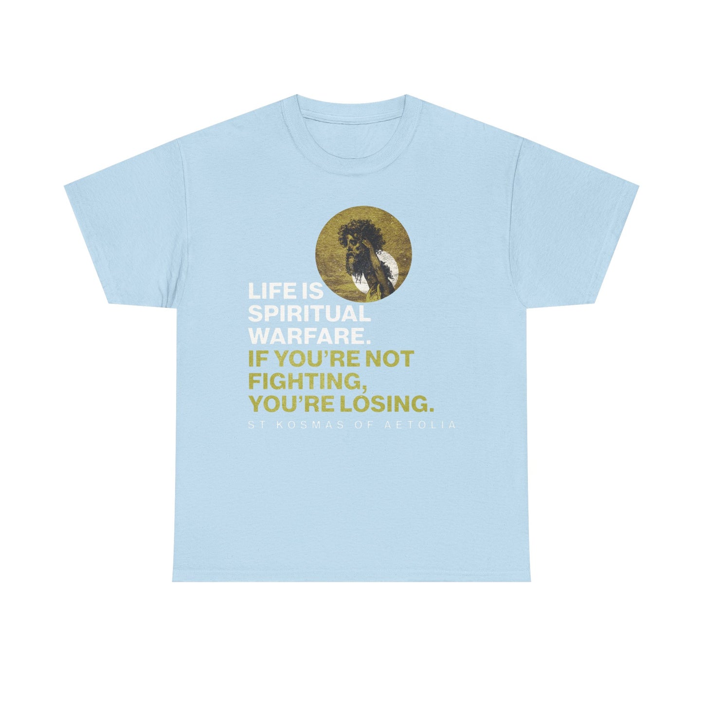 Life is Spiritual Warfare | St Kosmas of Aetolia | Gustave Dore | David & Goliath | Unseen Warfare | Orthodox Midweight Cotton Unisex Tee