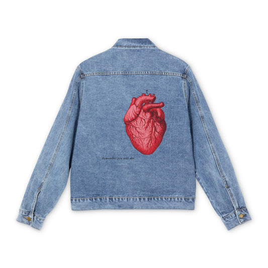 Remember You Will Die Retro Medical Textbook Heart Design | Orthodox Christian Blue Denim Jacket