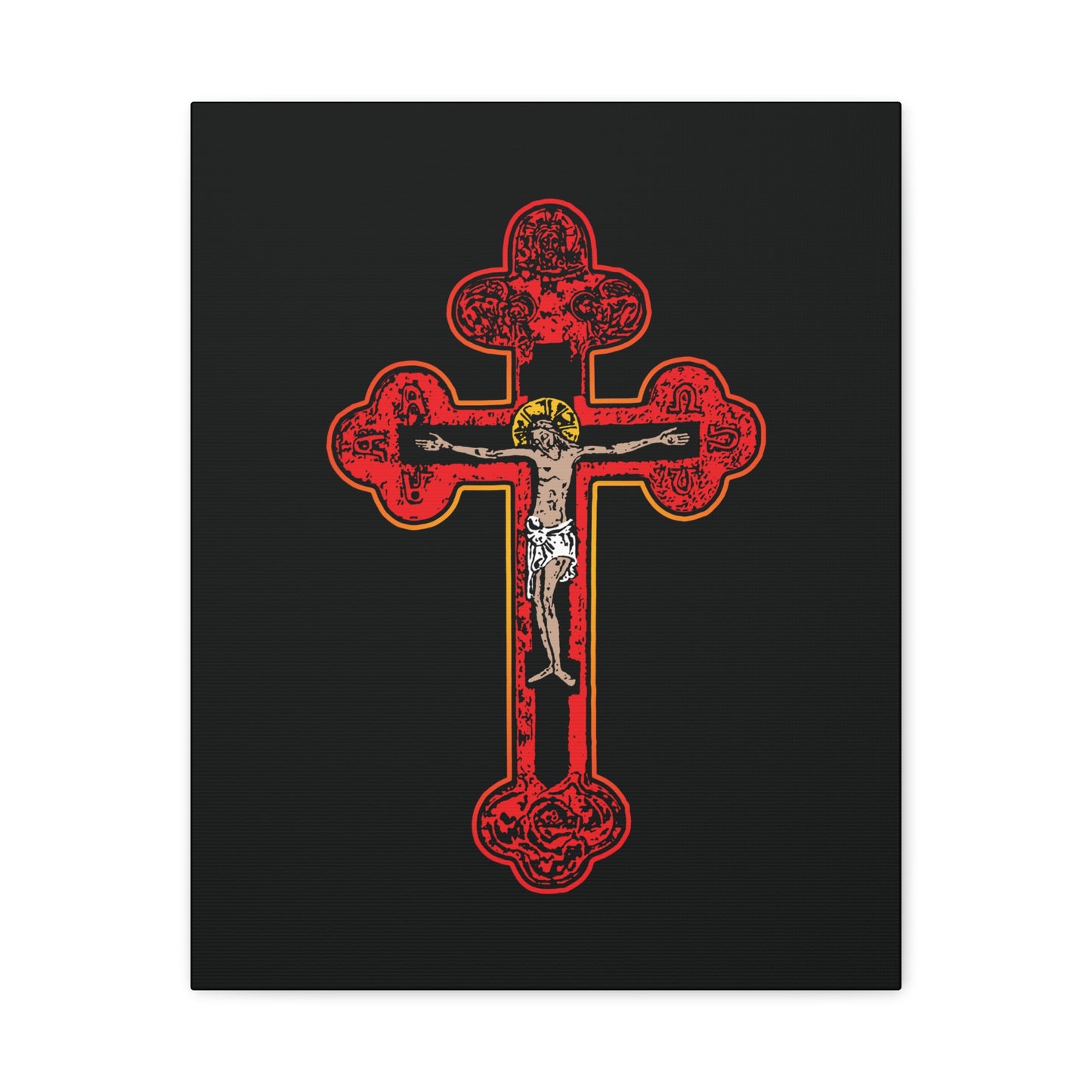 Red Orthodox Christian Crucifix | Byzantine Golgotha Cross | Alpha & Omega | I Am Crucified With Christ | Orthodox Christian Canvas Wall Art