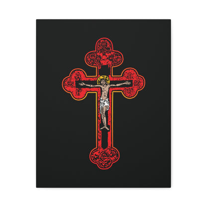 Red Orthodox Christian Crucifix | Byzantine Golgotha Cross | Alpha & Omega | I Am Crucified With Christ | Orthodox Christian Canvas Wall Art
