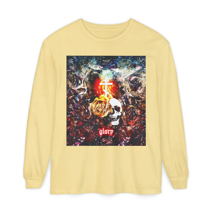 Now the Son of Man is Glorified (John 13:31) | Skull and Floral Glowing Cross Design | Orthodox Christian Long Sleeve Shirt