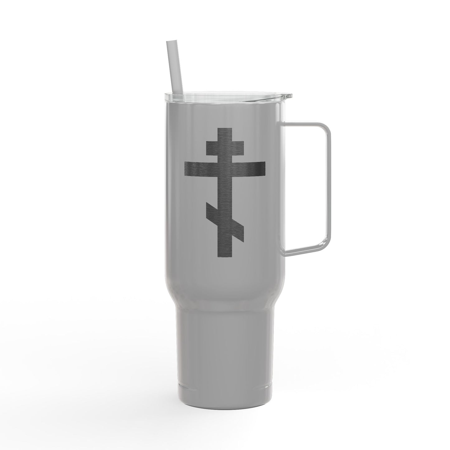 Russian/Greek Tribar Cross Engraved 40oz Koozie Tumbler | Insulated Stainless Steel | Bold, Minimalist Orthodox Christian Home & Travel Accessory