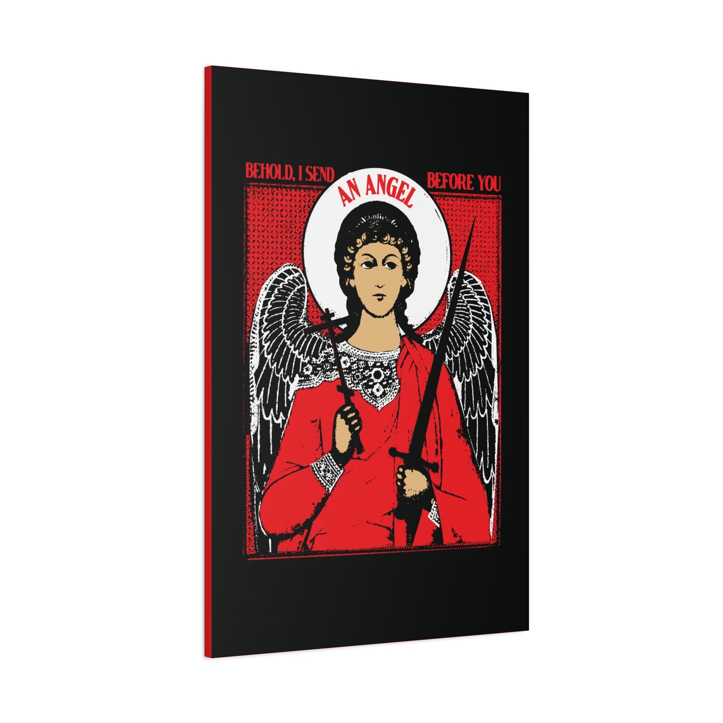 Behold I Send an Angel Before You (Ex 23:20) | Guardian Angel With Cross & Sword IconoGraphic | Orthodox Christian Canvas Art