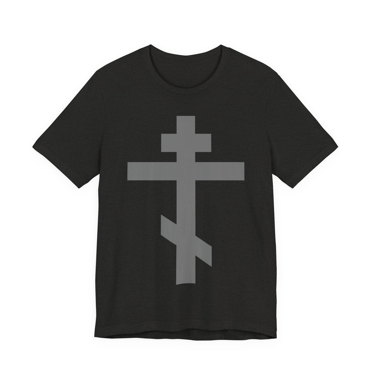 Light Gray Orthodox Tribar Cross | Preserve Thy People By Thy Cross, O Lord | Christ is King | Christian Unisex Cotton Tee