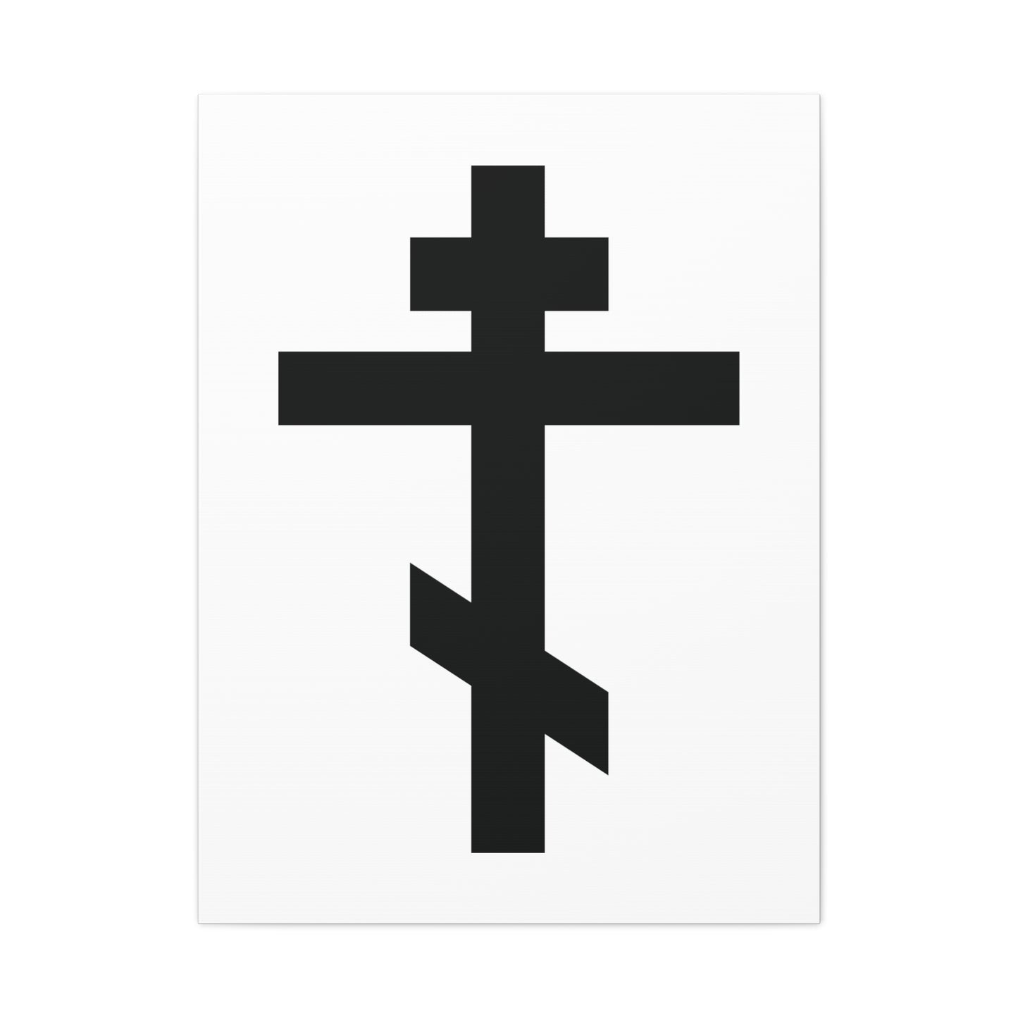Black Orthodox Cross White Background | "May I never boast, except in the cross of our Lord Jesus Christ" (Gal 6:14) – Orthodox canvas art featuring the symbolic three-bar black cross on white.