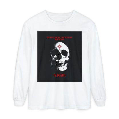 The Final Enemy That Shall Be Destroyed (1 Cor 15:26) | Skull in Crosshairs | Gothic Style Orthodox Christian Long Sleeve Shirt