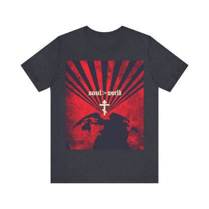 What Shall it Profit a Man | Matthew 16:26 | Soul Is Greater Than World | Red Earth Design with White Cross | Orthodox Christian T-Shirt