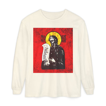 Prophet Ezekiel IconoGraphic | Textured, High Contrast Bright Red and Yellow Design | Old Testament | Orthodox Christian Long Sleeve Shirt