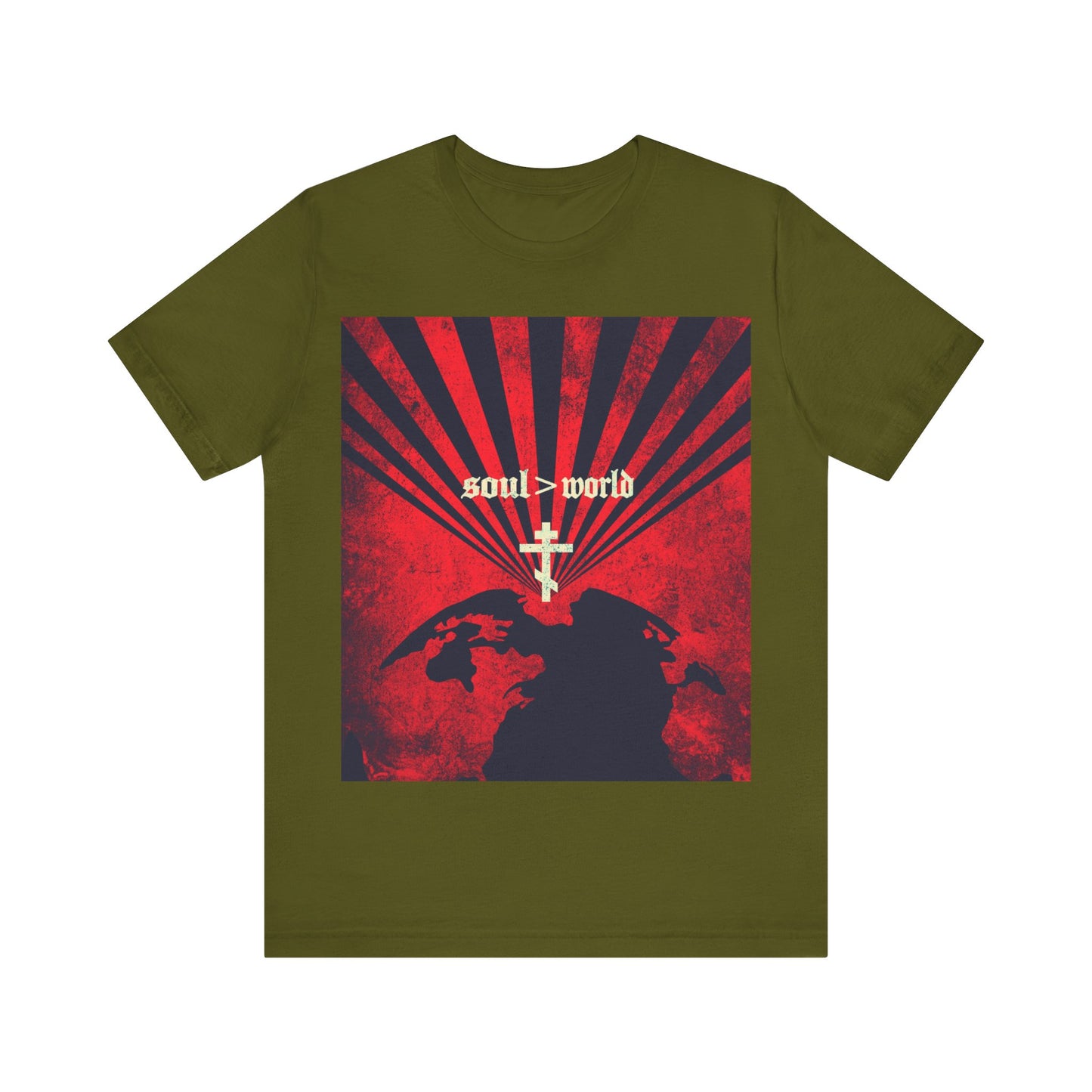 What Shall it Profit a Man | Matthew 16:26 | Soul Is Greater Than World | Red Earth Design with White Cross | Orthodox Christian T-Shirt