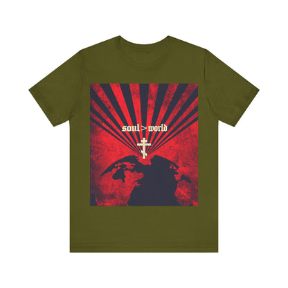 What Shall it Profit a Man | Matthew 16:26 | Soul Is Greater Than World | Red Earth Design with White Cross | Orthodox Christian T-Shirt