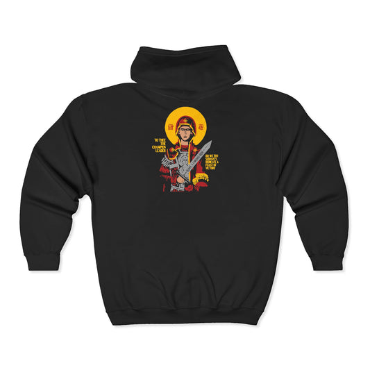 To Thee the Champion Leader | Mother of God | Theotokos with Sword IconoGraphic | Orthodox Zipper Hoodie (Back Design)