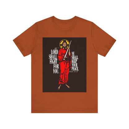 The Lord Shall Fight For You (Exodus 14:14) | Jesus Christ with Sword IconoGraphic | Orthodox Christian Cotton T-Shirt