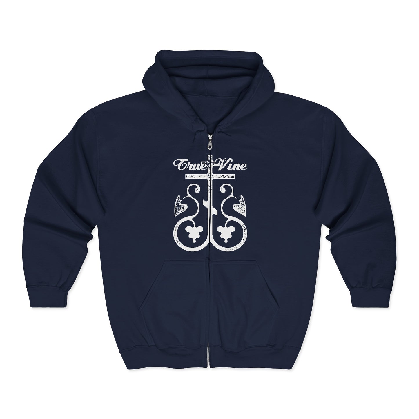 I Am the True Vine FRONT (John 15, Ezekiel 15) | Orthodox Cross with Grape Vine | Photocopy Effect | Orthodox Zipper Hoodie