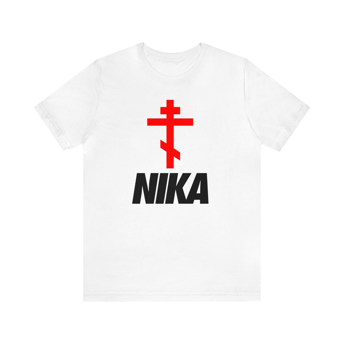 NIKA Red Orthodox Cross Black Text | Orthodox Christian T-Shirt