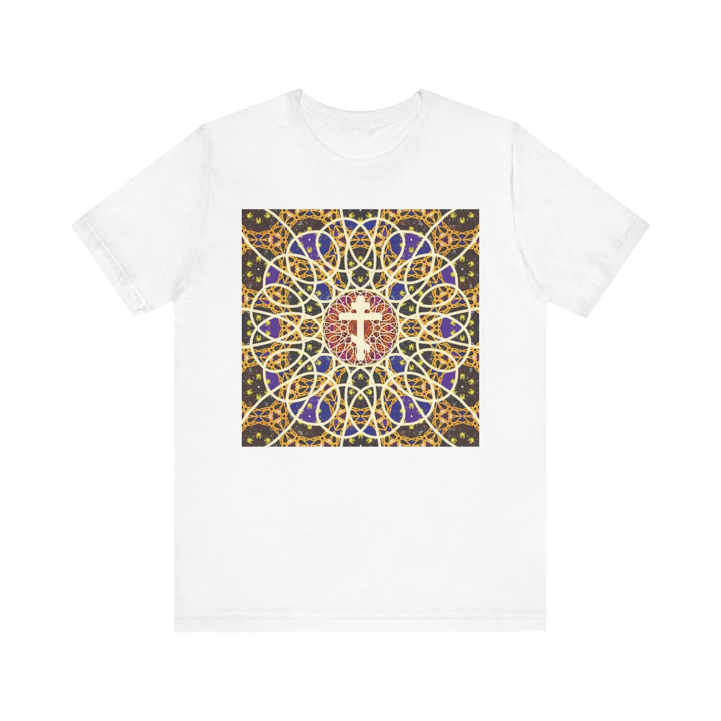 Medieval Cosmology Rose Window Orthodox Cross | Let all the earth venerate the Cross | Christian Lightweight Cotton Unisex T-Shirt