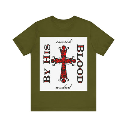 Washed/Covered By His Blood (1 John 1:7) | ICXC NIKA Ornate Red Orthodox Cross | Orthodox Christian Cotton T-Shirt