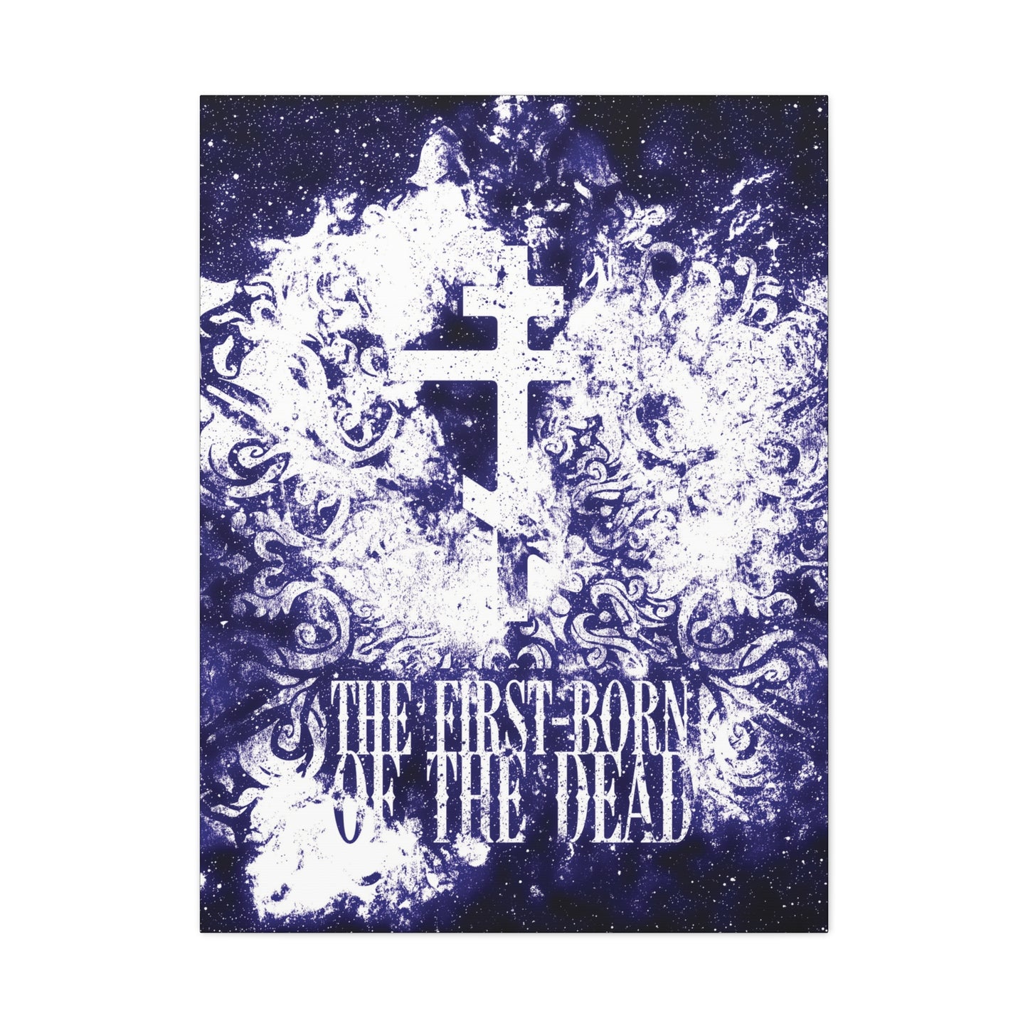 The First-Born of the Dead | Glowing White & Blue Textured Cosmic Orthodox Cross | Resurrection & Apocalypse | Christian Canvas Art