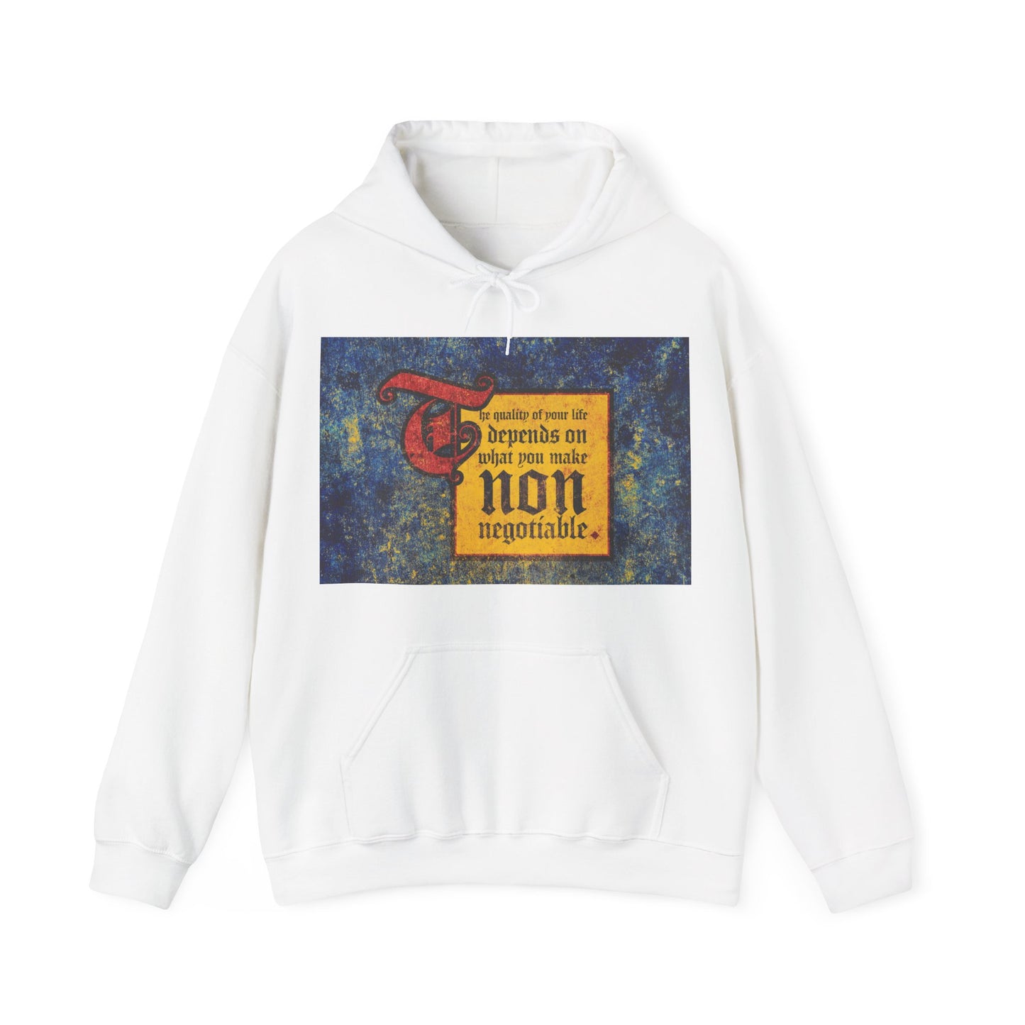 Stay inspired with this white “The Quality of Your Life Depends on What You Make Non-Negotiable” Orthodox Christian hoodie—a bold, motivational reminder to set uncompromising standards in faith and in life.