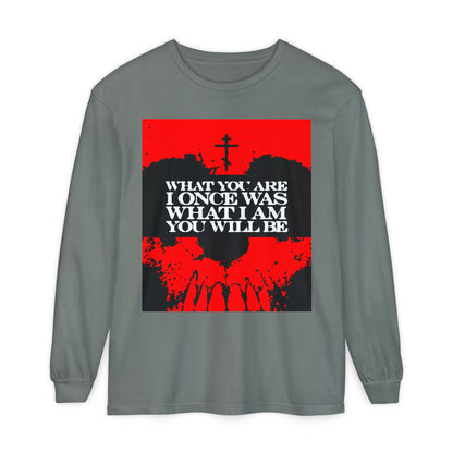 What You Are, I Once Was. What I Am, You Will Be | Memento Mori | Red Skull Remembrance of Death | Orthodox Christian Long Sleeve Shirt