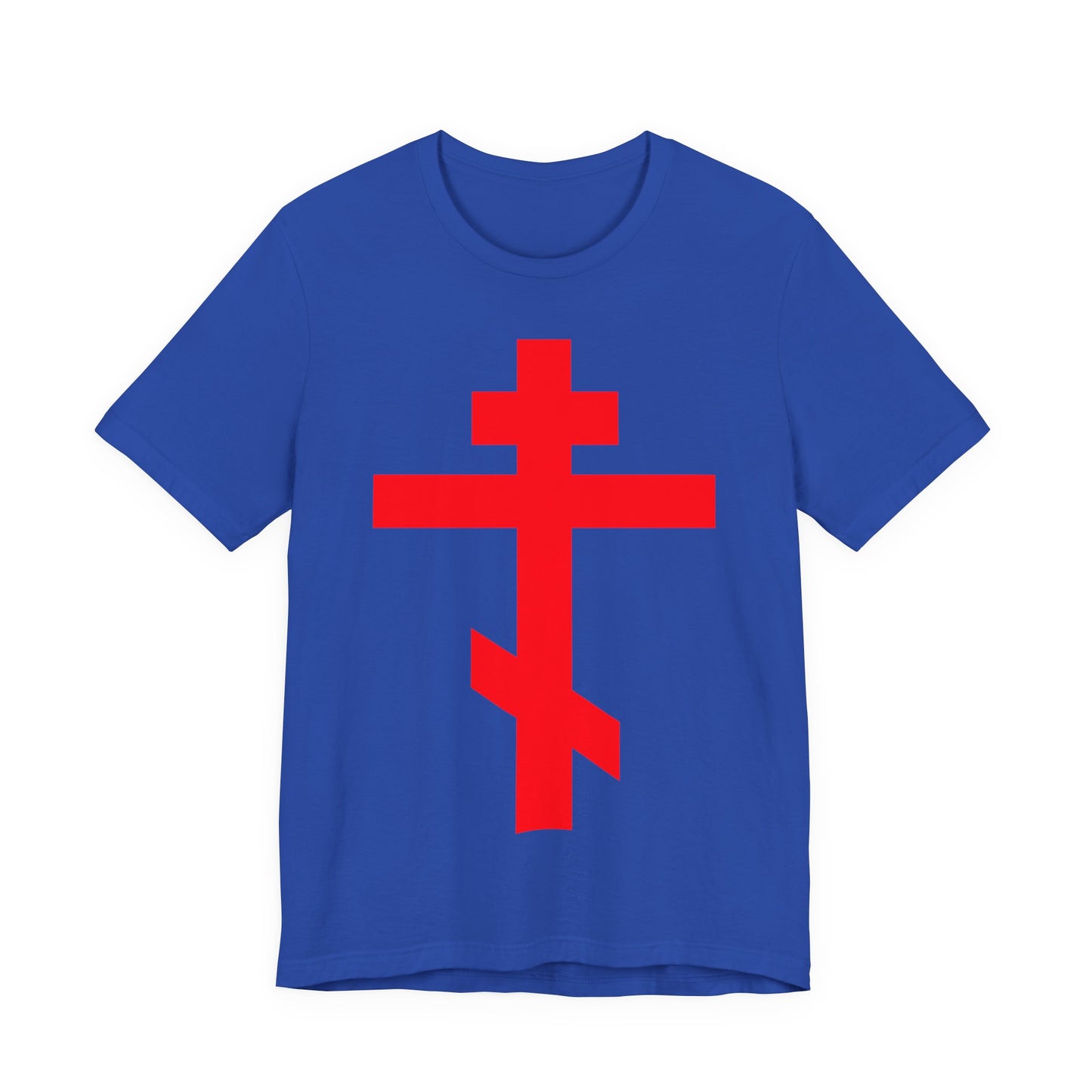 Red Orthodox Tribar Cross | Preserve Thy People By Thy Cross, O Lord | Christ is King | Christian Unisex Cotton Tee