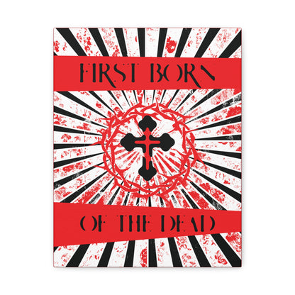 First Born of the Dead | Orthodox Cross and Crown of Thorns | Red White and Black Textured Design with Rays | Orthodox Christian Canvas Art