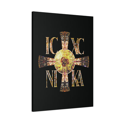 ICXC NIKA Celtic Style Equal Armed Cross | Bright Solar Texture | Orthodox Christian Canvas Art