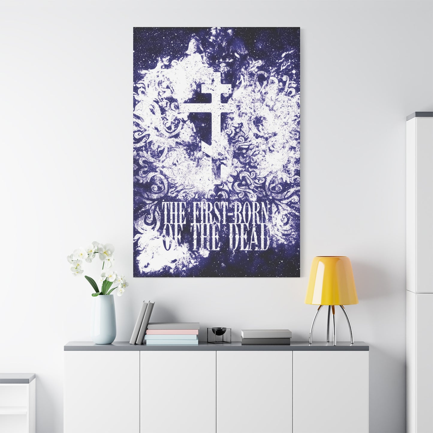 The First-Born of the Dead | Glowing White & Blue Textured Cosmic Orthodox Cross | Resurrection & Apocalypse | Christian Canvas Art