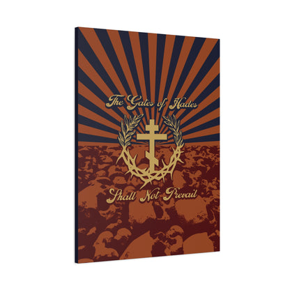 The Gates of Hades Shall Not Prevail | Cross with Wreath & Crown of Thorns | Skulls and Rays | Orthodox Christian Canvas Art