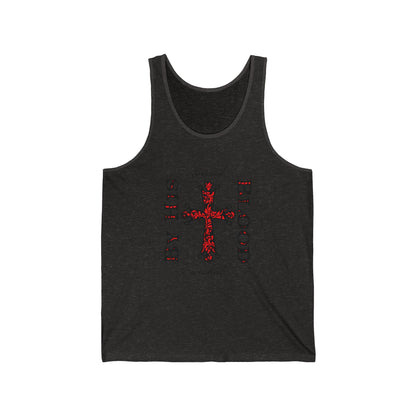 Washed/Covered By His Blood (1 John 1:7) | ICXC NIKA Ornate Red Orthodox Cross | Orthodox Christian Jersey Tank Top / Sleeveless Shirt