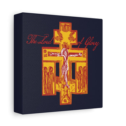 The Lord of Glory | Russian Golgotha Crucifix IconoGraphic (Blue BG) | 1 Corinthians 2:8 | Orthodox Christian Canvas Art