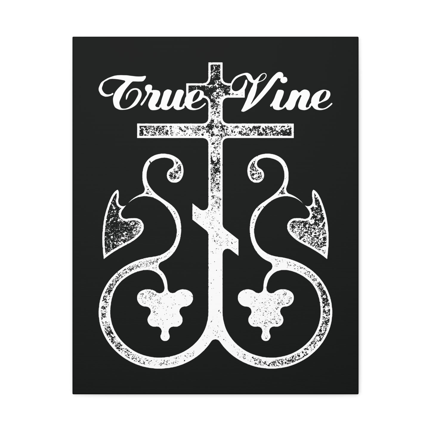 I Am the True Vine (John 15, Ezekiel 15) | Orthodox Cross with Grape Vine | Photocopy Effect | Orthodox Christian Canvas Wall Art