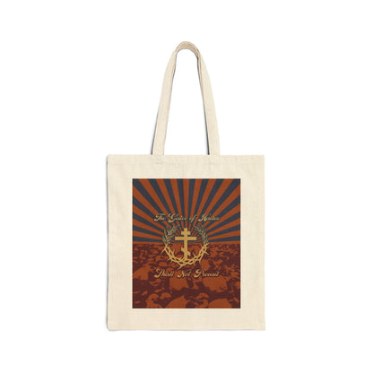 The Gates of Hades Shall Not Prevail | Cross with Wreath & Crown of Thorns | Skulls and Rays | Orthodox Christian Tote Bag