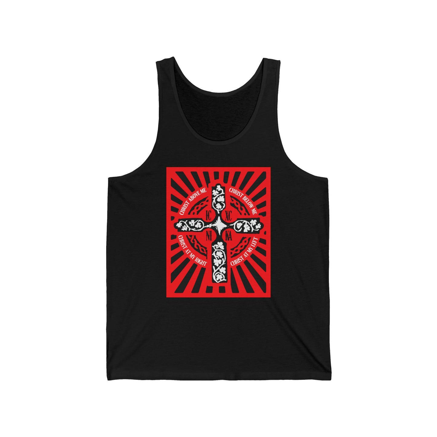 Red ICXC NIKA Enniskillen Celtic Cross | Lorica of St. Patrick | Shield Prayer | Orthodox Christian Jersey Tank Top