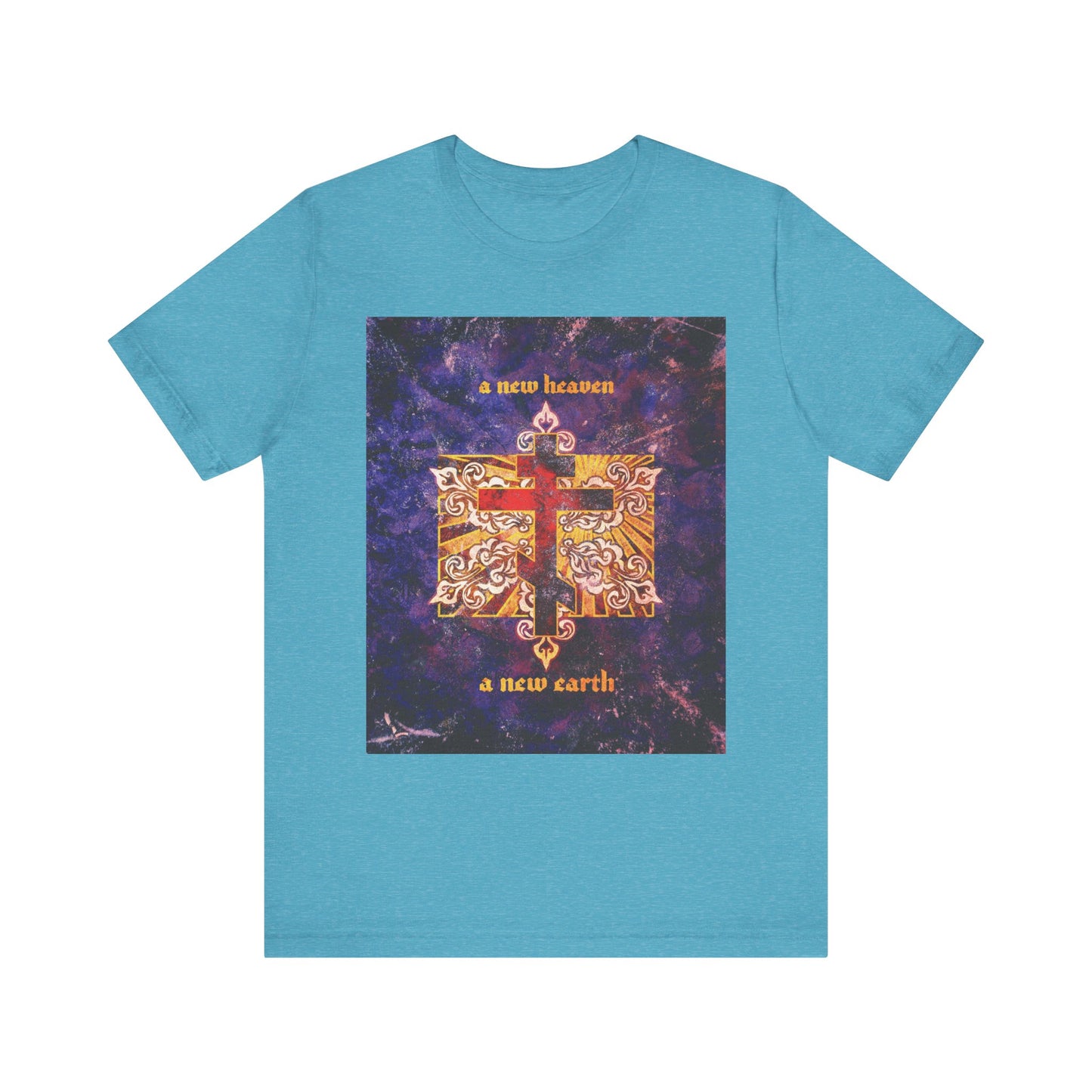 A New Heaven/A New Earth | Red Orthodox Cross on Textured Ornate Background | Apocalyptic | Orthodox Lightweight Cotton Unisex Tee