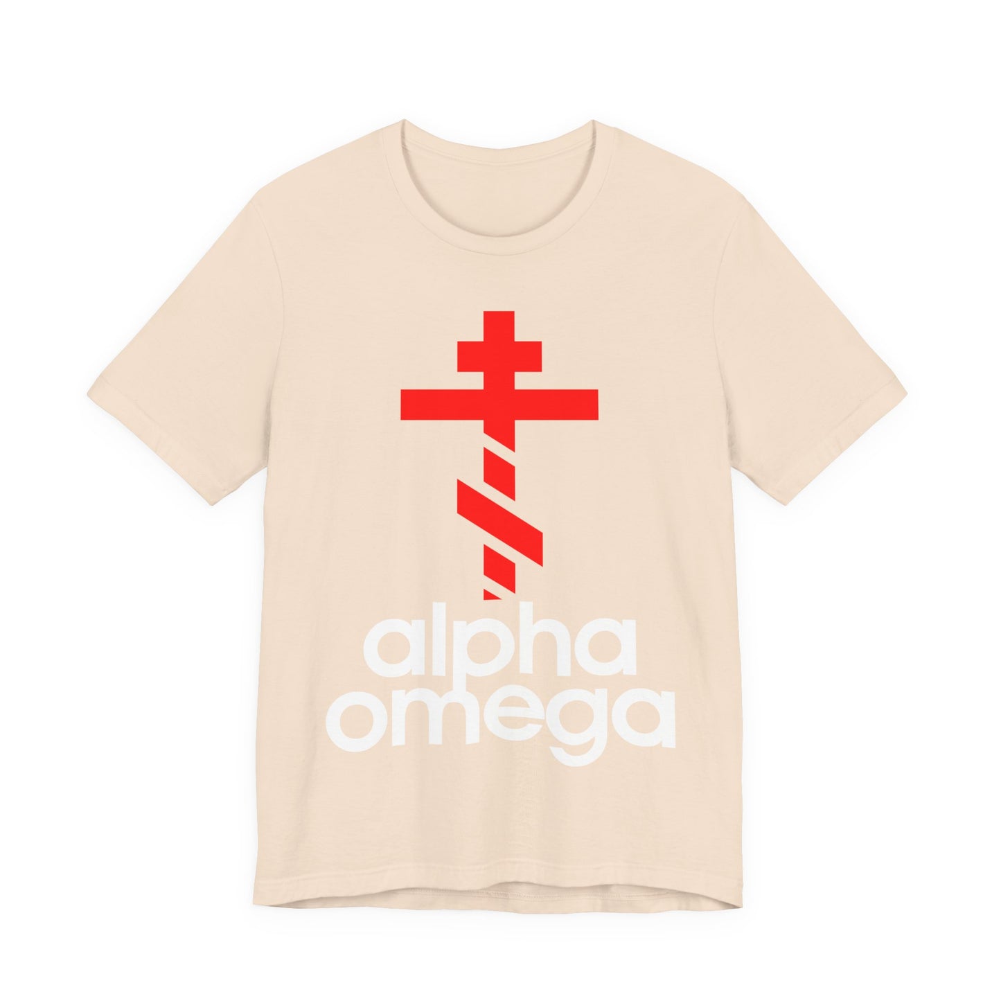 Alpha & Omega Red Cross | Red Adidas Logo Mashup | Modern Graphic Design | Orthodox Christian Unisex Cotton T-Shirt