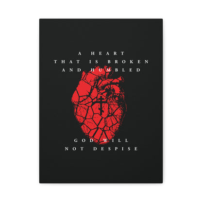 A Heart That is Broken and Humbled God Will Not Despise—Christian canvas art featuring a cracked heart with an Orthodox cross, inspired by Psalm 51’s theme of repentance.