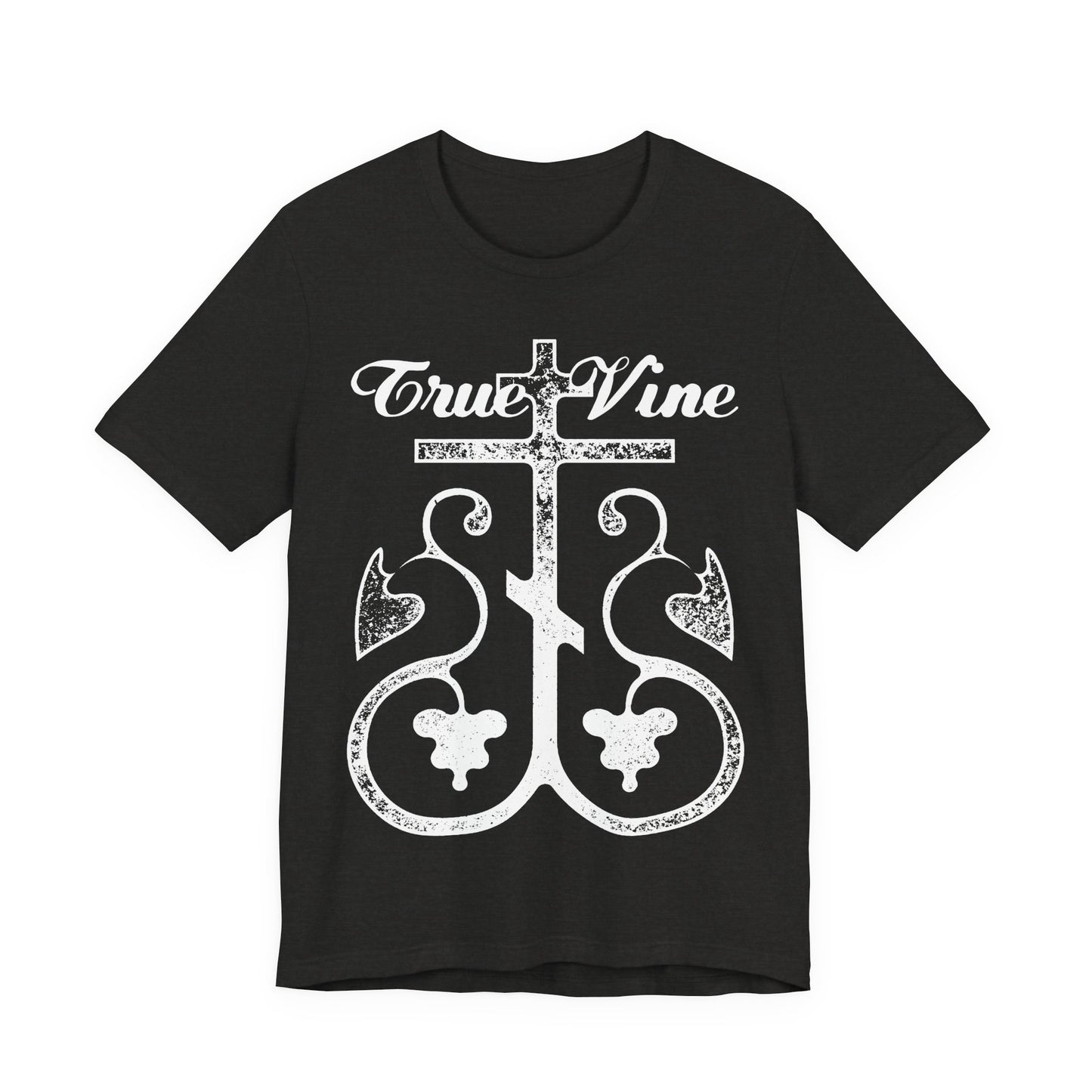 I Am the True Vine (John 15, Ezekiel 15) | Orthodox Cross with Grape Vine | Photocopy Effect | Christian Unisex Cotton T-Shirt