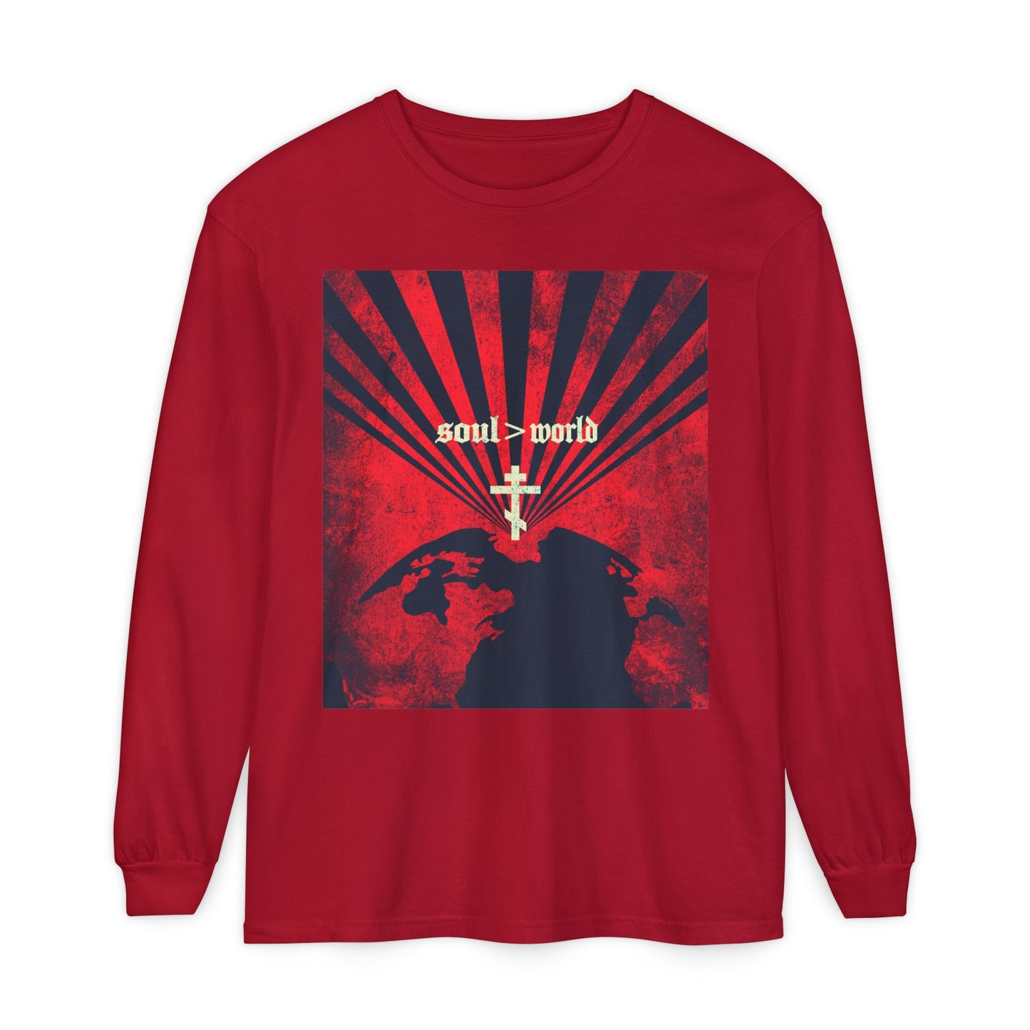 What Shall it Profit a Man | Matthew 16:26 | Soul Is Greater Than World | Red Earth White Cross | Orthodox Christian Long Sleeve Shirt