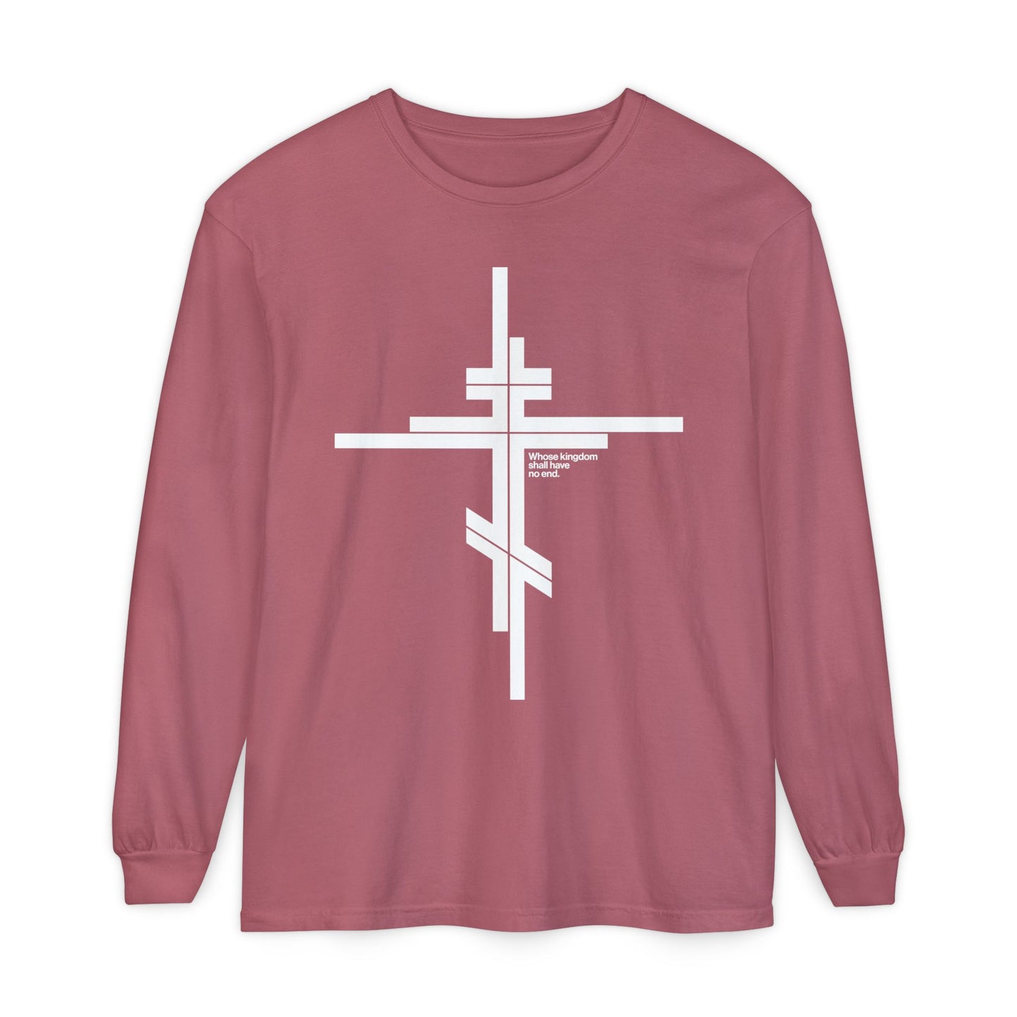 Whose Kingdom Shall Have No End | Luke 1:32-33 | Orthodox Cross | Modernist Minimalist Logo Style | Orthodox Long Sleeve Cotton Shirt