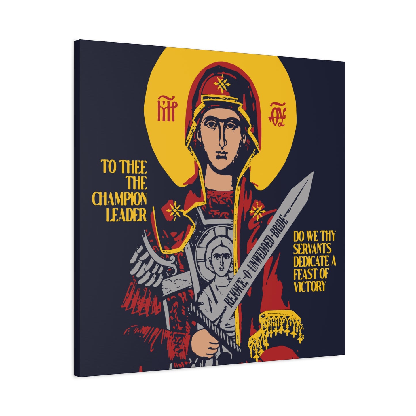 To Thee the Champion Leader | Mother of God | Theotokos with Sword IconoGraphic | Orthodox Christian Canvas Art